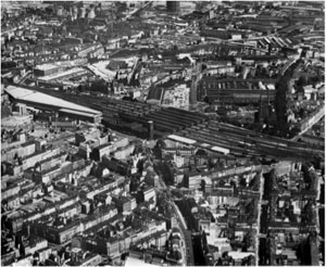 Stadtteil Oberbilk / Hauptbahnhof 1974: Rückbau der Industrie im innerstädtischen Bereich der Stadt, Errichtung neuen Wohnraums nach WK II.