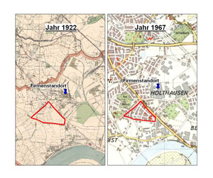 Kartenauschnitte des Firmenstandortes der Firma Henkel in Holthausen Im Vergleich der Jahre 1922 und 1967