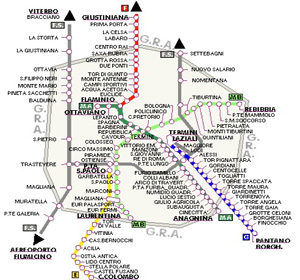 Le réseau du métropolitain romain